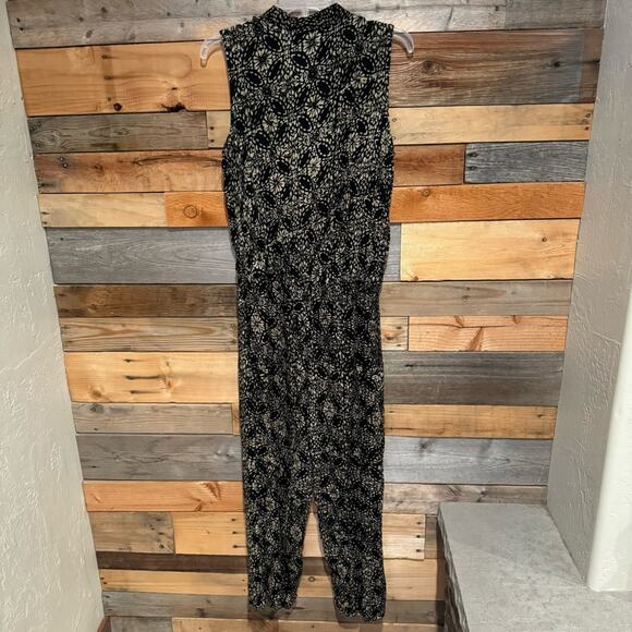 Soft Surroundings Bali Jumpsuit Safari Batik Flowy Loose Leg Black/Tan Size M - Picture 8 of 10
